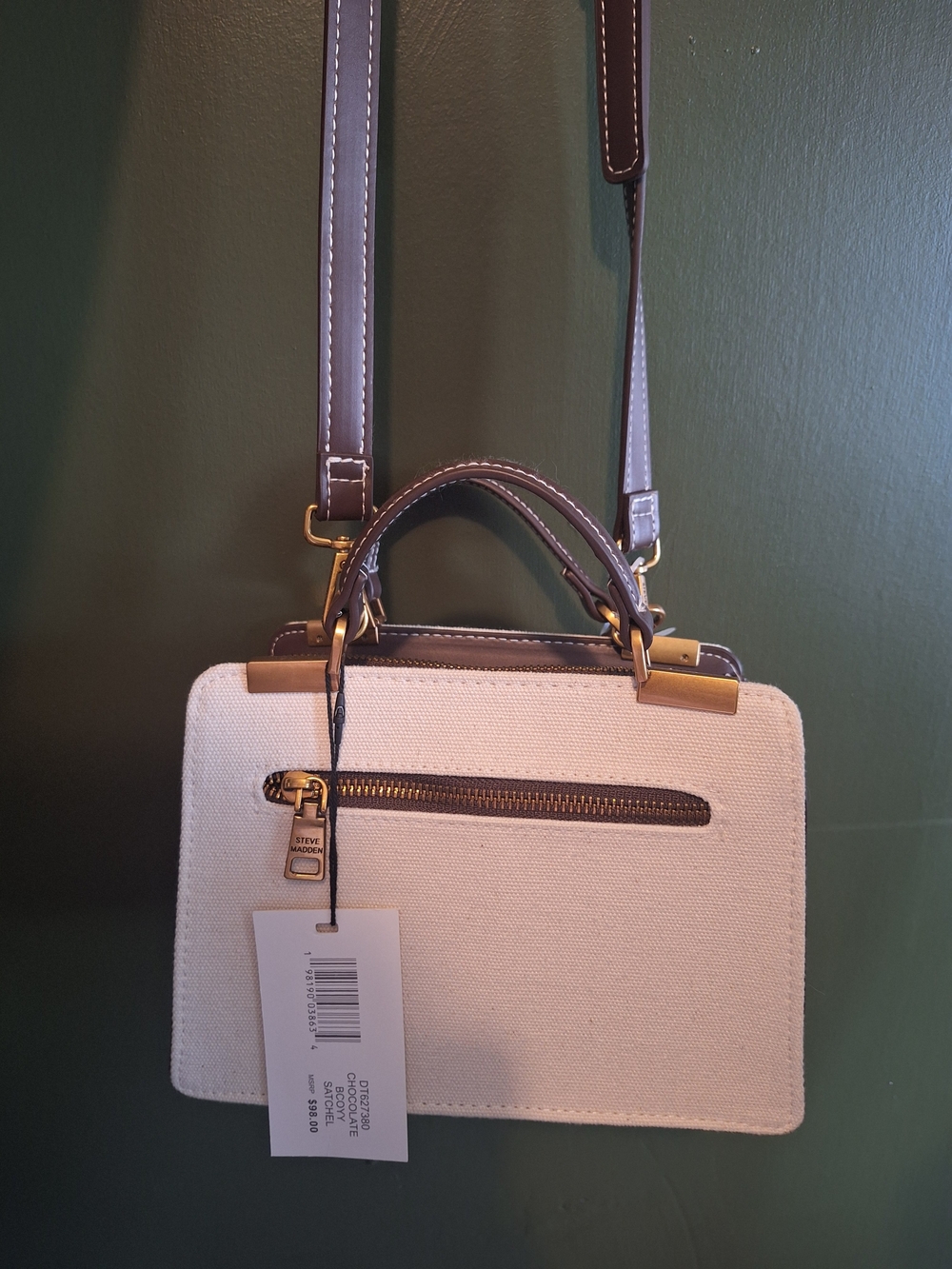 Steve Madden Beige Canvas Mini Crossbody with Brown Trim - Picture 2 of 7